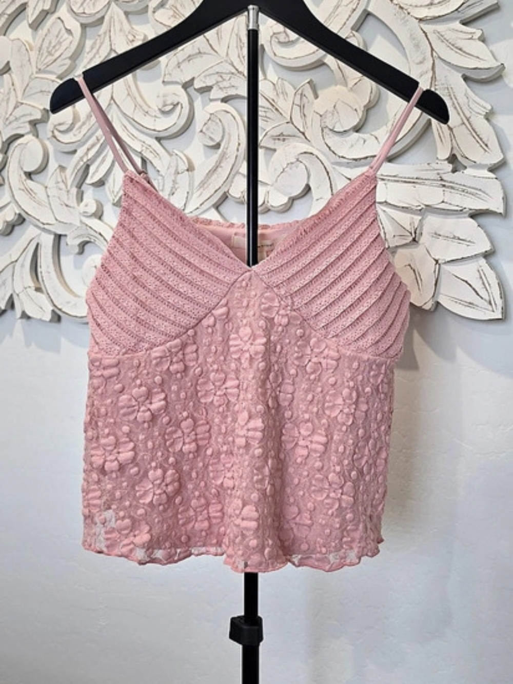 willow + root Textured Camisole Cropped Top Pink Women's Size Large NWT